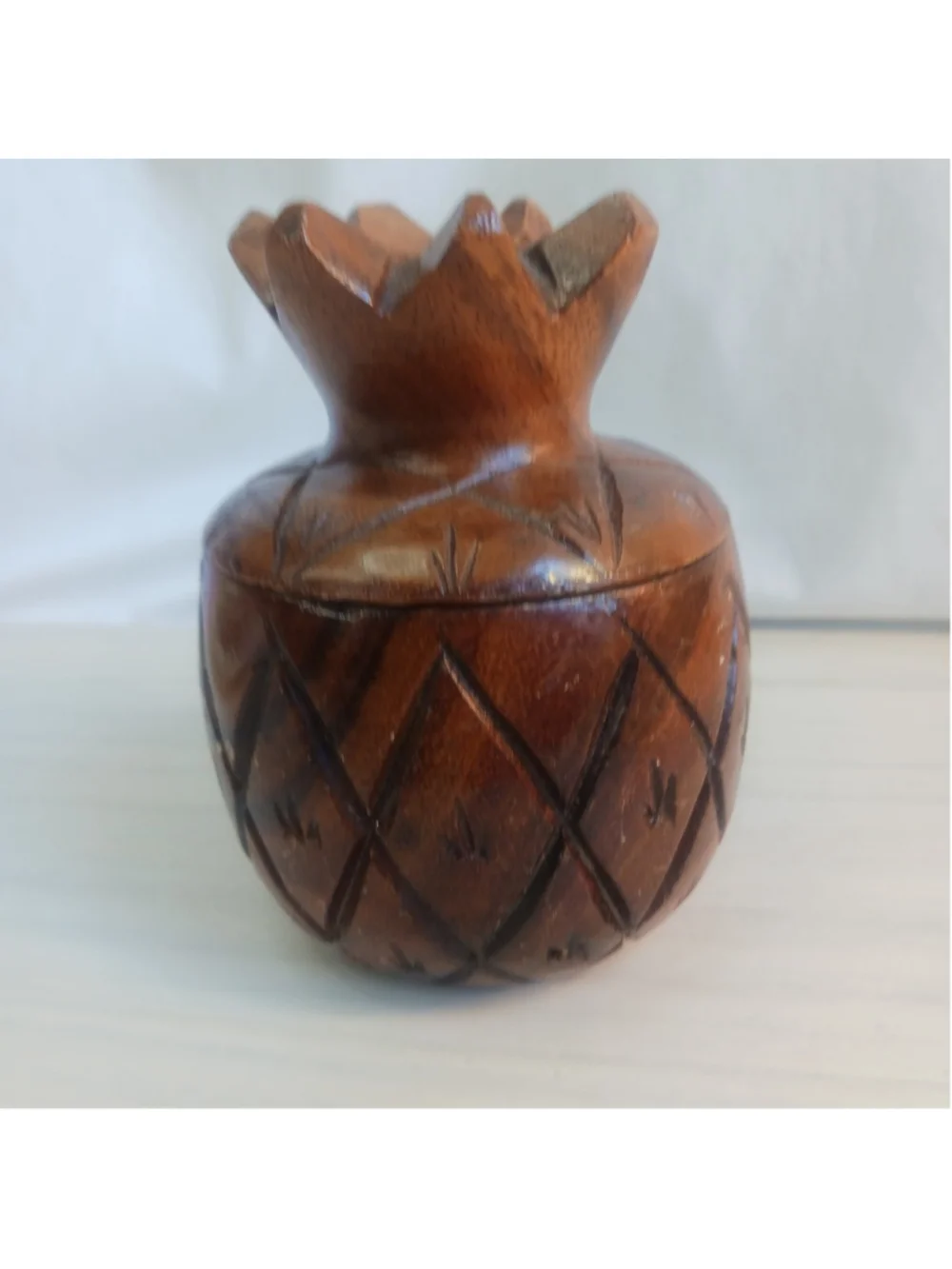 Hand Carved Wooden Pineapple Trinket Jar Box 